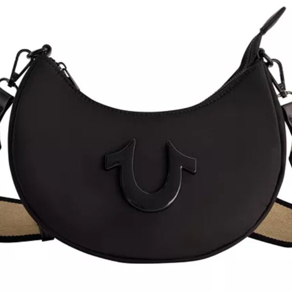 True Religion Black Nylon Crossbody Bag with Tan Strap and PU coin purse - Picture 8 of 10